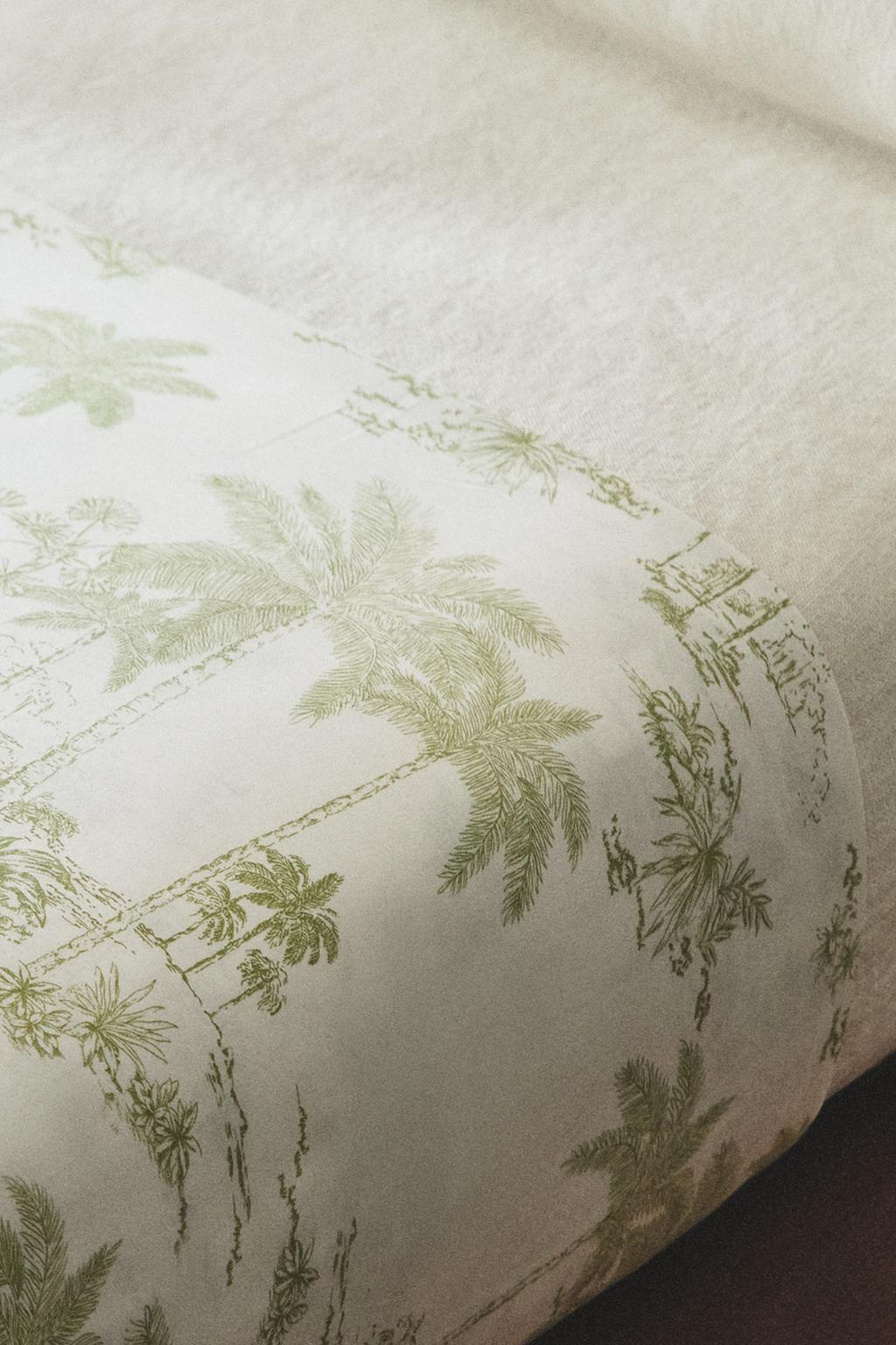 Простыня из хлопкового сатина toile de jouy с пальмовым деревом
