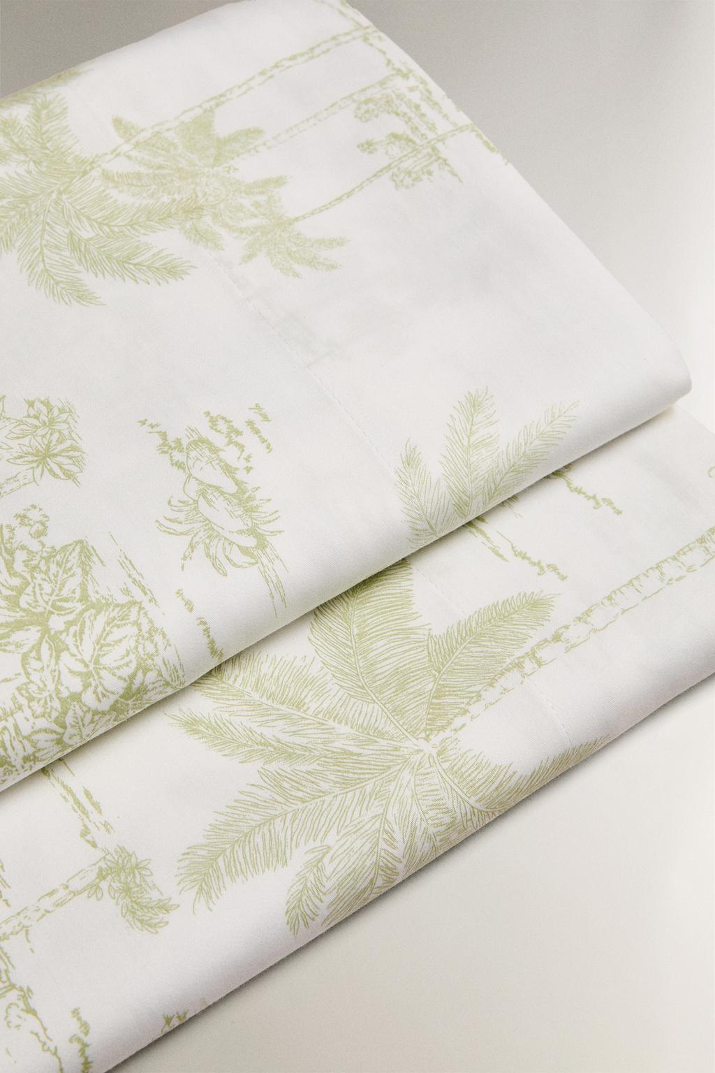 Простыня из хлопкового сатина toile de jouy с пальмовым деревом