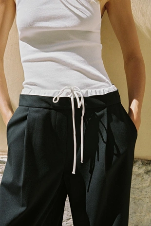 Брюки WIDE LEG с двойным поясом- Заказать в России