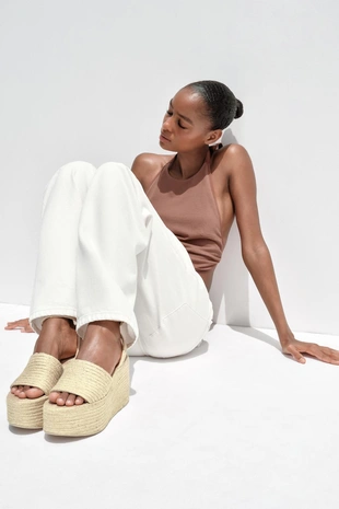 Джутовые босоножки на платформе- Заказать в России