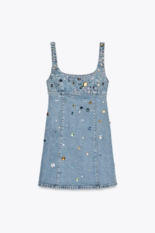 Джинсовое платье TRF с украшениями- Заказать в России