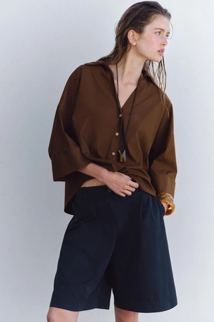 Рубашка из поплина с широкими рукавами- Заказать в России