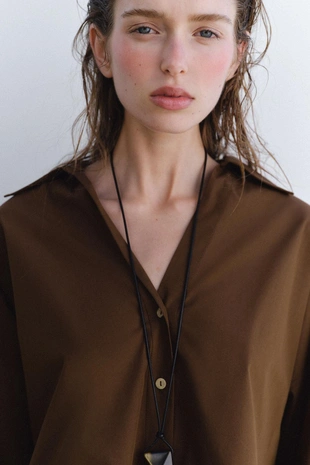 Рубашка из поплина с широкими рукавами- Заказать в России