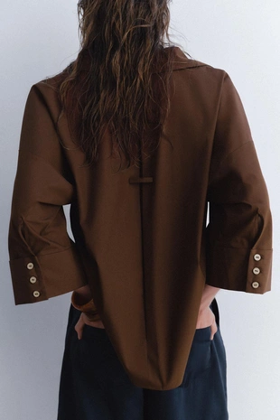 Рубашка из поплина с широкими рукавами- Заказать в России