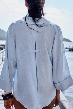 Рубашка из смесового льна с широкими рукавами- Заказать в России