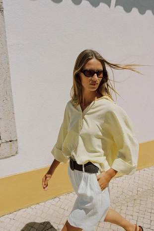 Yellow | 3457/734/300 - Zara Рубашка из смесового льна с широкими рукавами