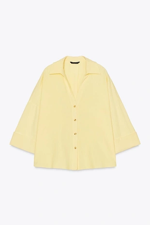 Рубашка из смесового льна с широкими рукавами