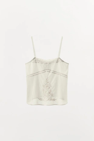 Топ на бретелях с вышивкой и бусинами- Заказать в России