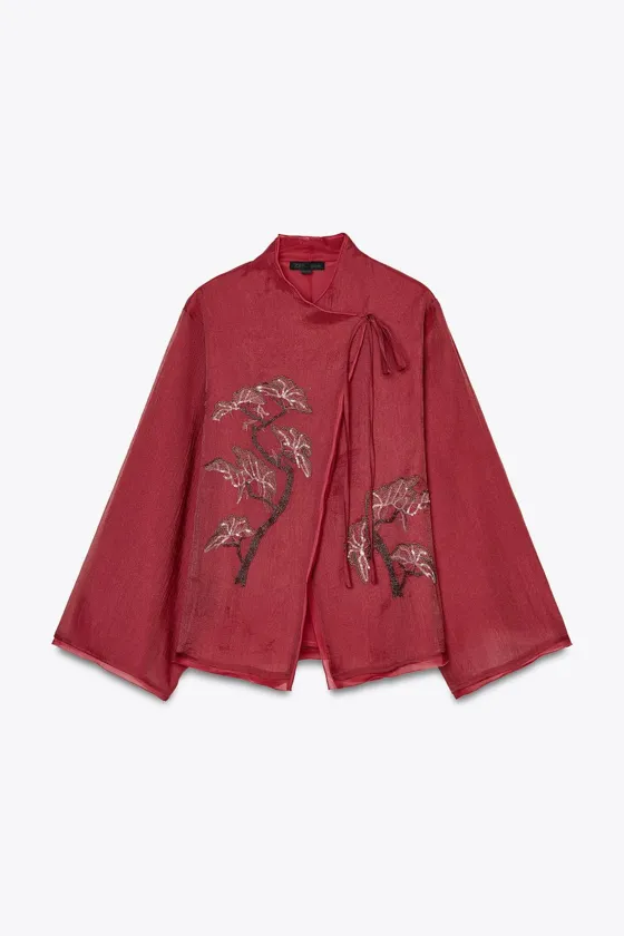 КИМОНО ИЗ ШИФОНА С ВЫШИВКОЙ И БУСИНАМИ