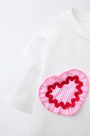 Pink | 1037/509/620 - Zara Футболка с сердечками из поплина