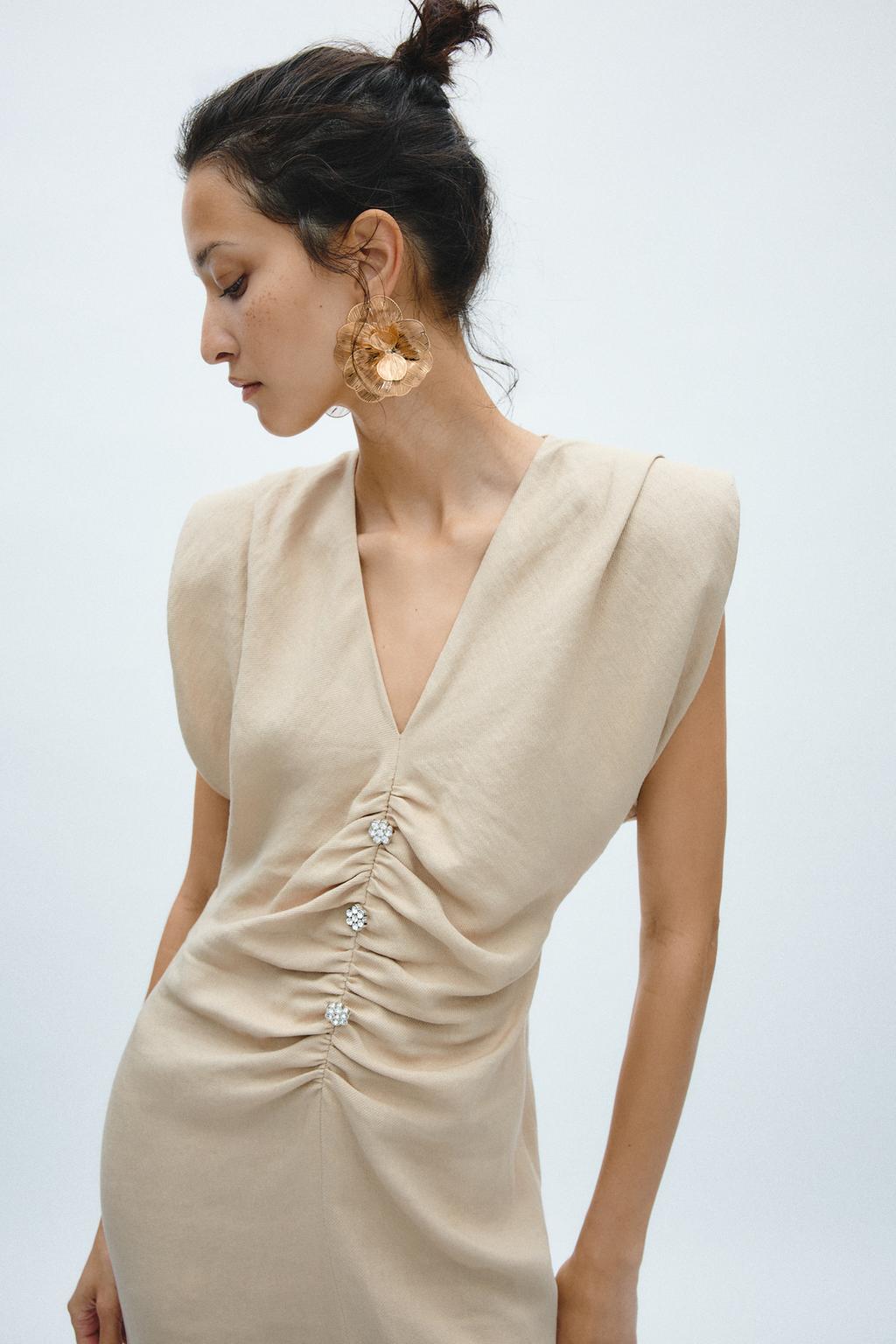 ПЛАТЬЕ ИЗ СМЕСОВОГО ЛЬНА С ПОДПЛЕЧНИКАМИ — ZW COLLECTION