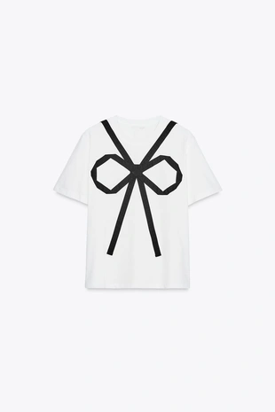 Футболка с контрастным бантом- Заказать в России
