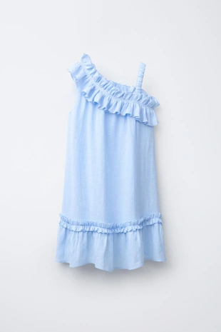 Sky blue | 2675/720/403 - Zara Платье с воланами. 100% лён