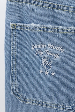 Джинсовые шорты-бермуды с вышивкой и необработанным краем- Заказать в России