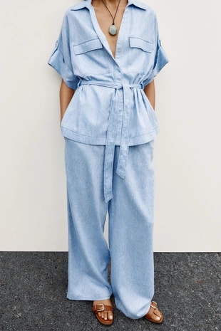 Широкие брюки из льна- Заказать в России