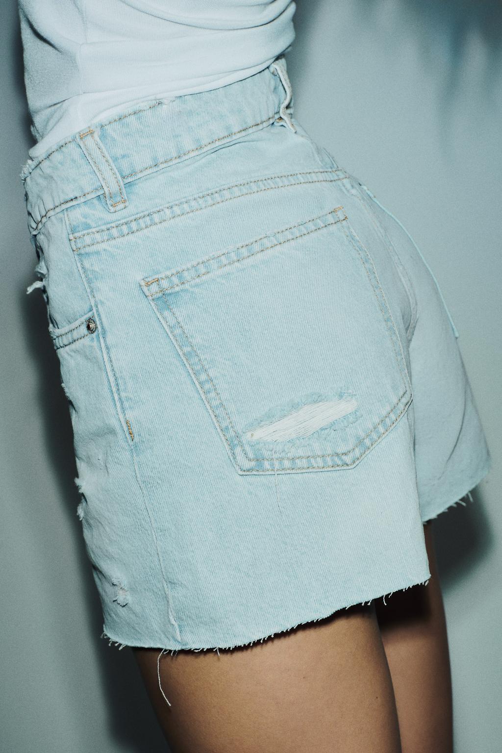 HIGH-WAIST CROSSOVER WAIST MOM FIT TRF DENIM BERMUDA SHORTS