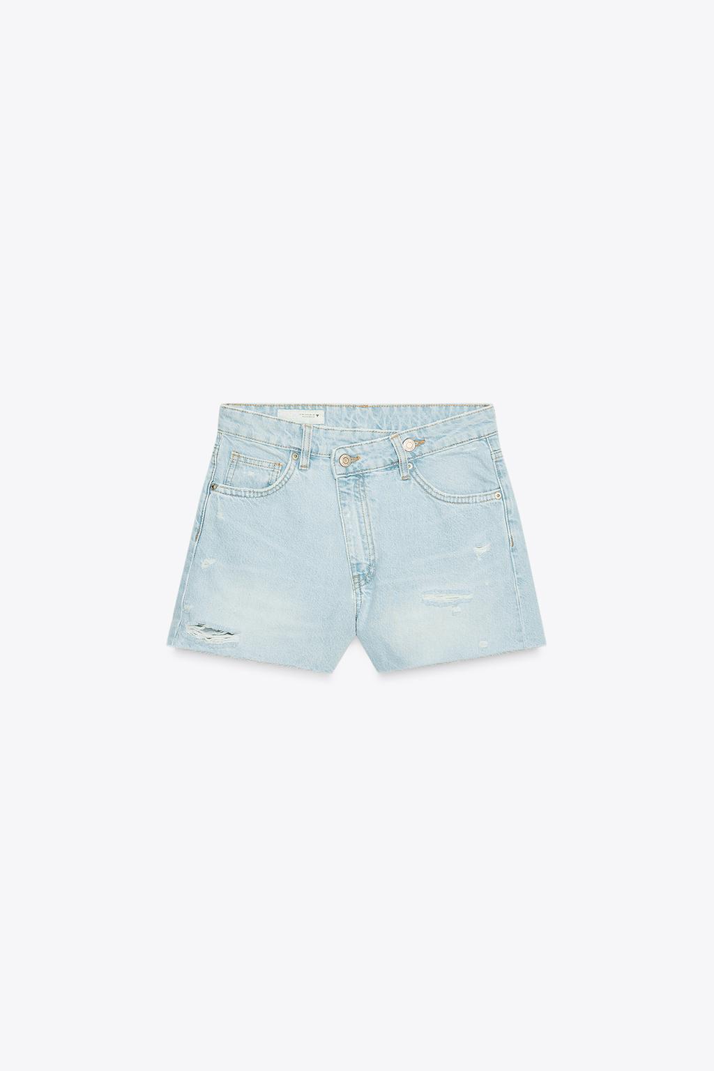 HIGH-WAIST CROSSOVER WAIST MOM FIT TRF DENIM BERMUDA SHORTS