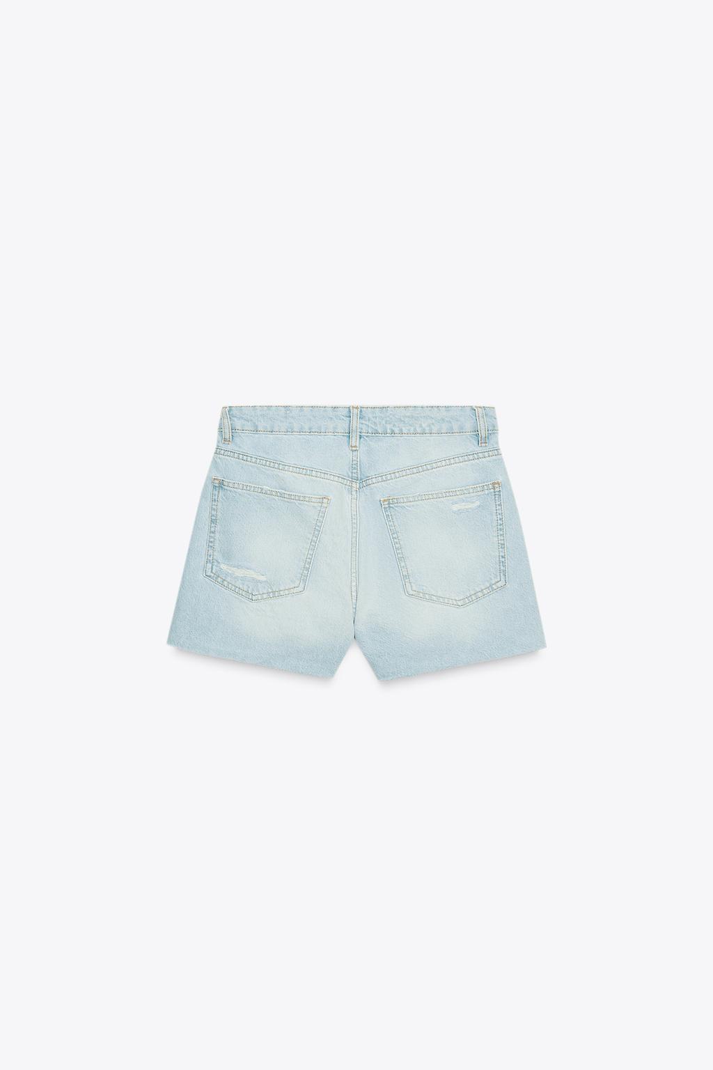 HIGH-WAIST CROSSOVER WAIST MOM FIT TRF DENIM BERMUDA SHORTS