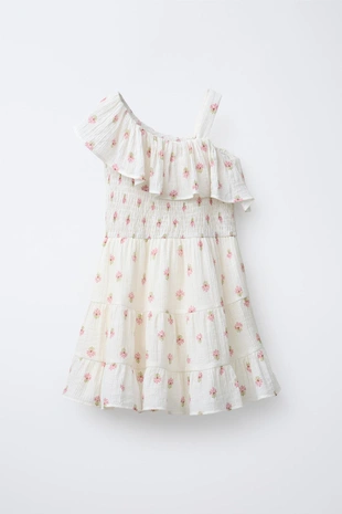 Платье с текстурными воланами и цветами- Заказать в России