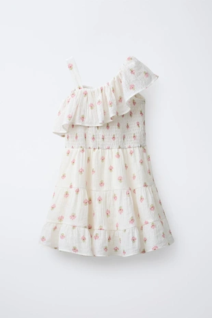 Платье с текстурными воланами и цветами- Заказать в России