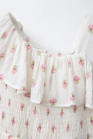 Платье с текстурными воланами и цветами- Заказать в России