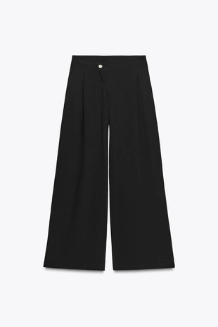 Брюки с широкими штанинами и перекрестной талией- Заказать в России