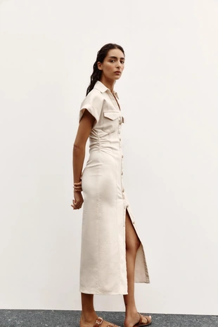 Платье миди со сборками на талии- Заказать в России