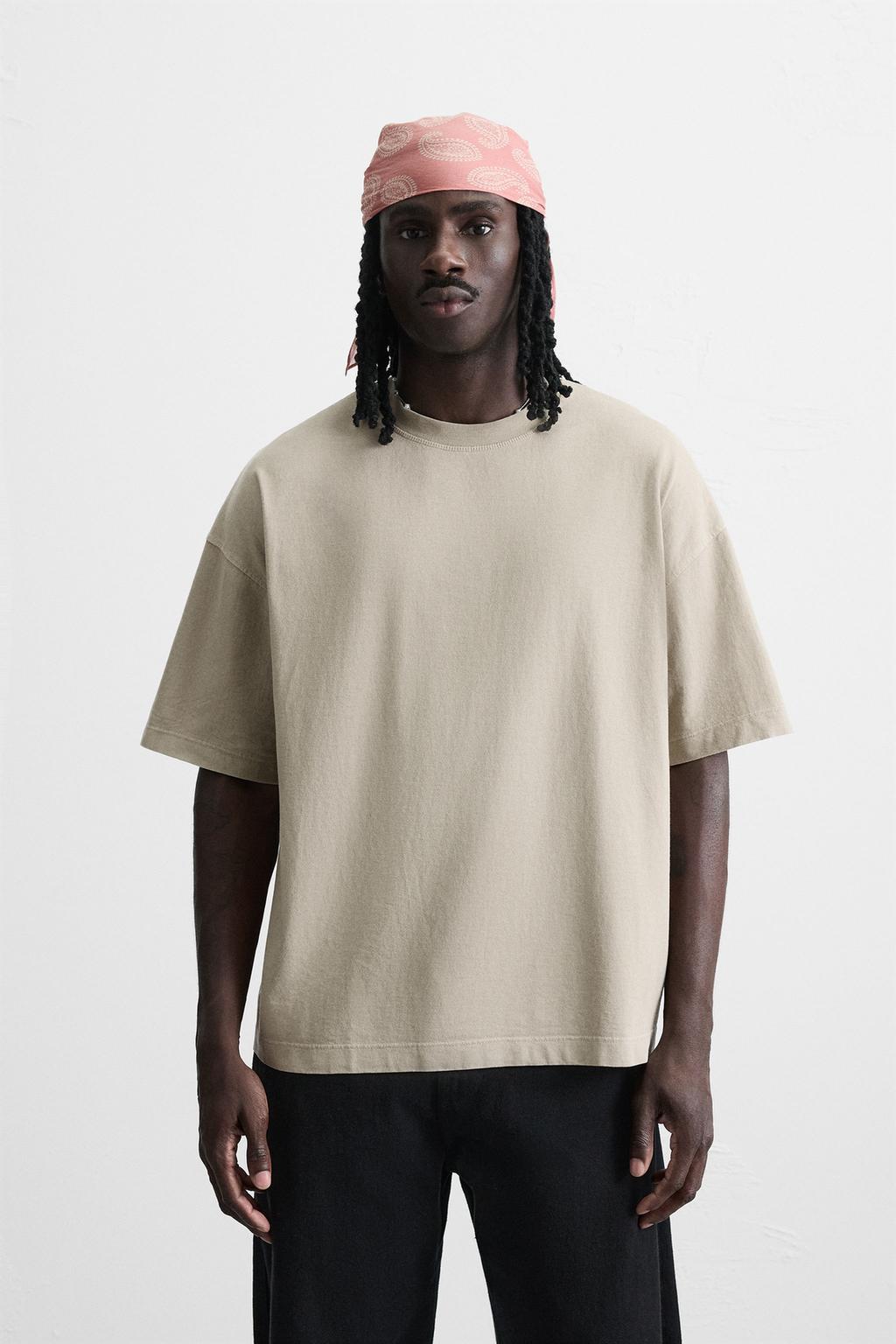 ФУТБОЛКА BOXY FIT С ЭФФЕКТОМ ПОТЕРТОСТИ ИЗ ЛЕГКОЙ ТКАНИ