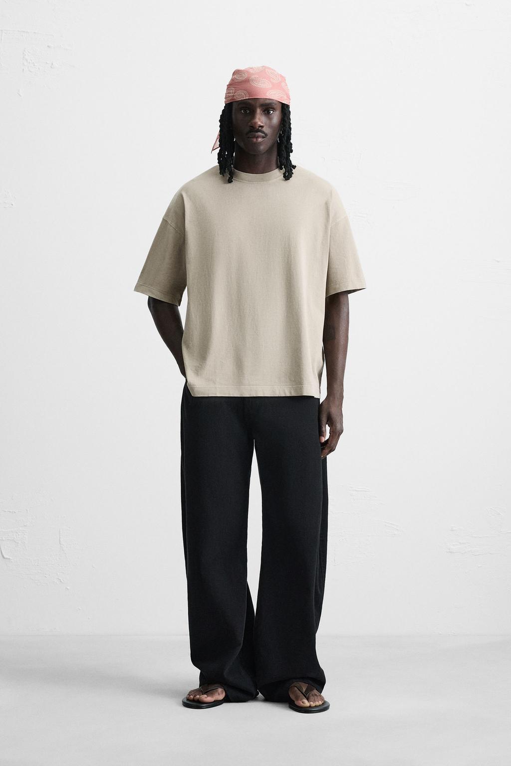 ФУТБОЛКА BOXY FIT С ЭФФЕКТОМ ПОТЕРТОСТИ ИЗ ЛЕГКОЙ ТКАНИ