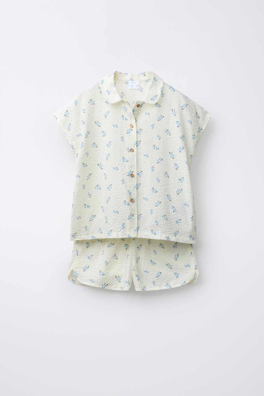 AGES 6-14/ SEERSUCKER FLORAL SHIRT AND BERMUDA PYJAMAS