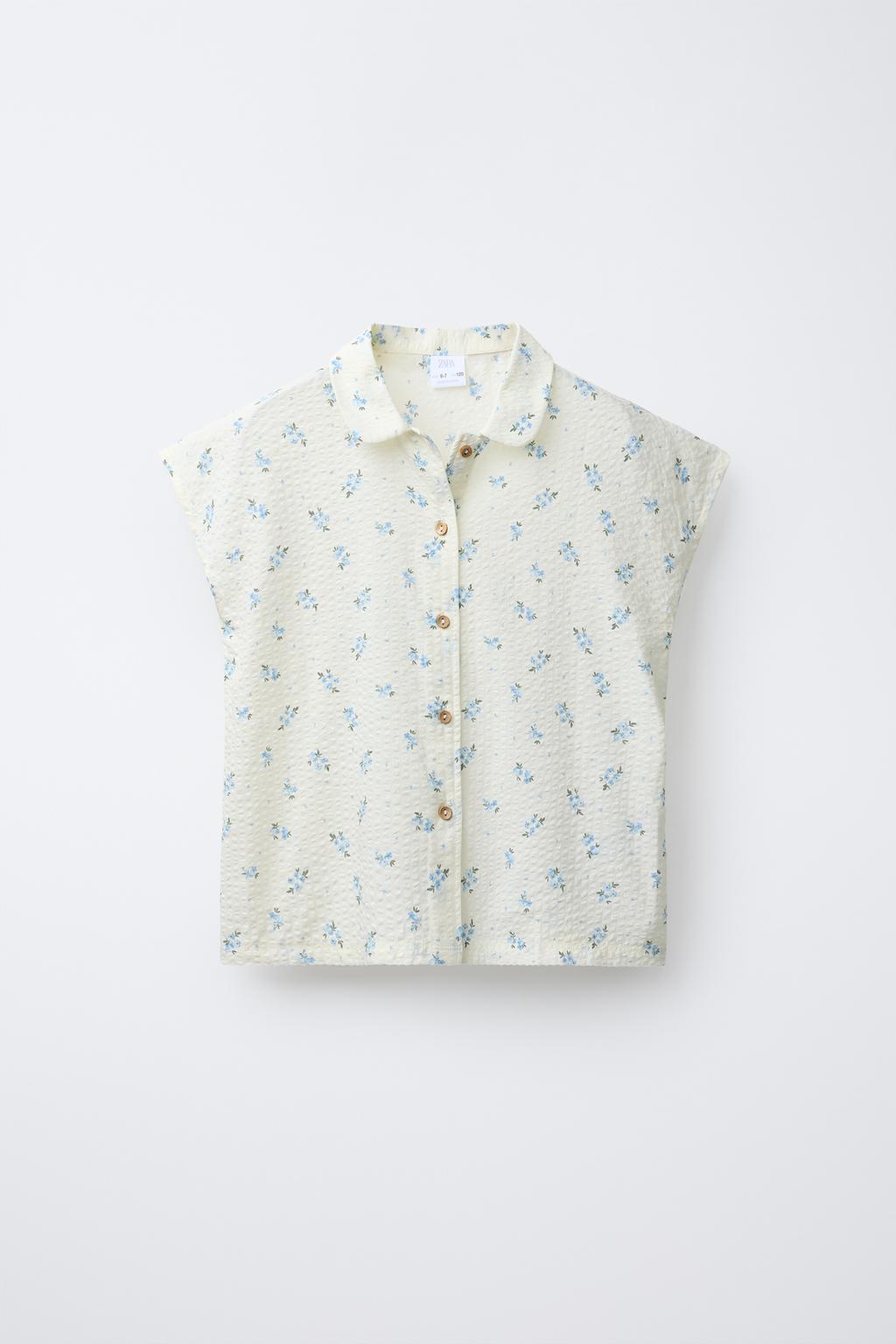 AGES 6-14/ SEERSUCKER FLORAL SHIRT AND BERMUDA PYJAMAS