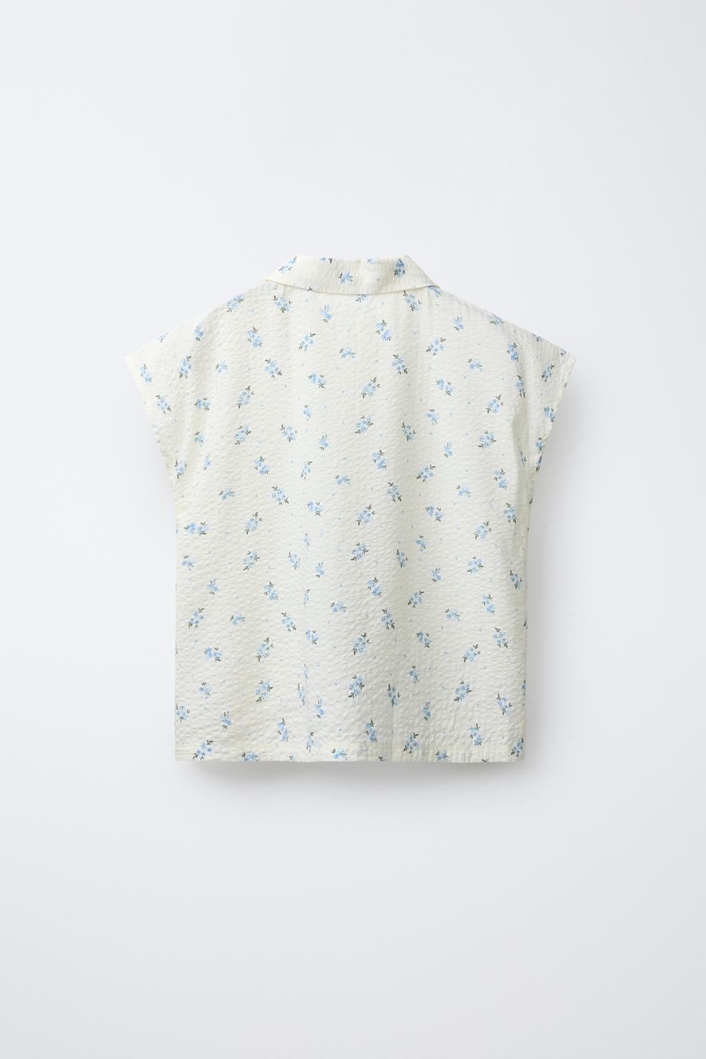 AGES 6-14/ SEERSUCKER FLORAL SHIRT AND BERMUDA PYJAMAS