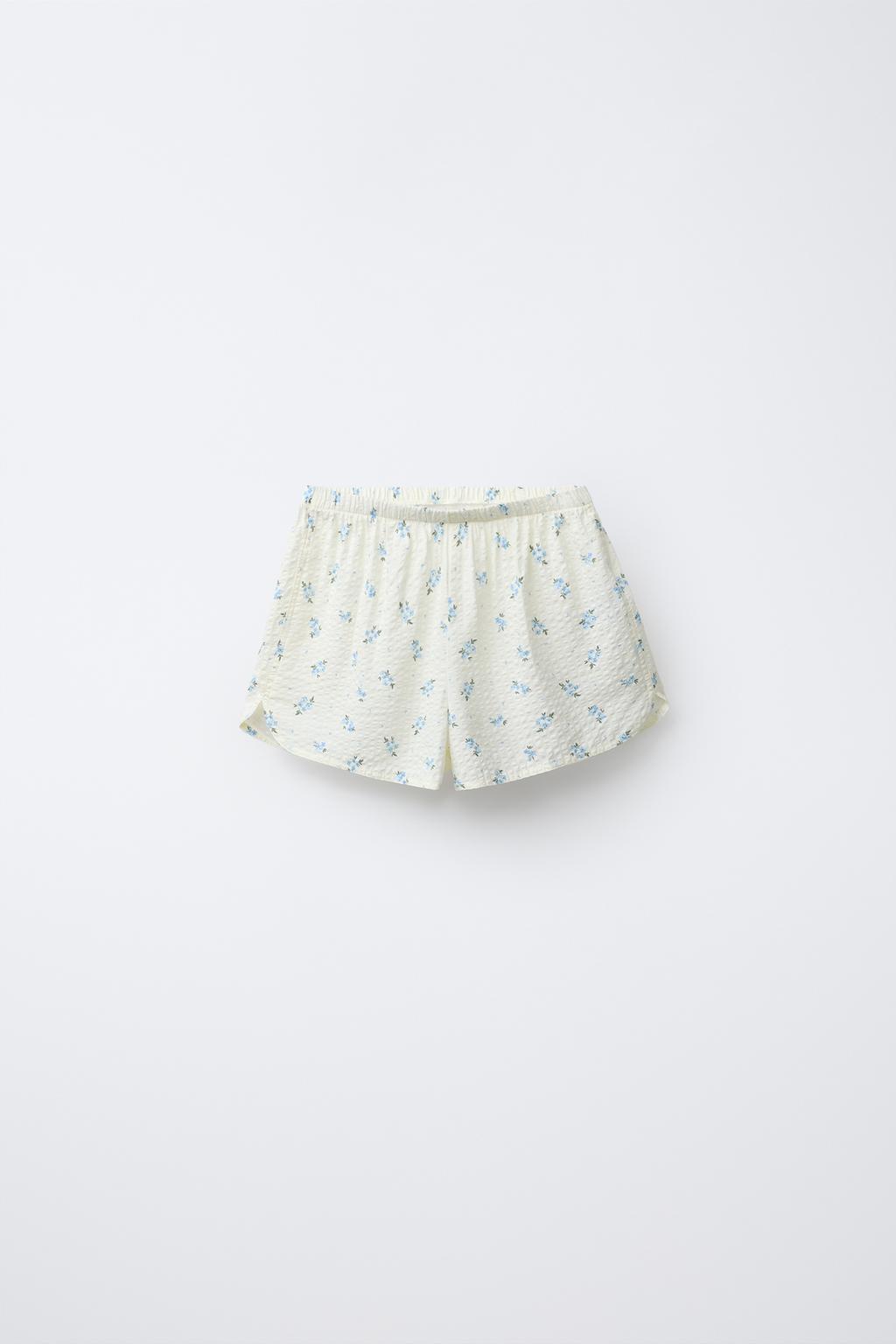 AGES 6-14/ SEERSUCKER FLORAL SHIRT AND BERMUDA PYJAMAS