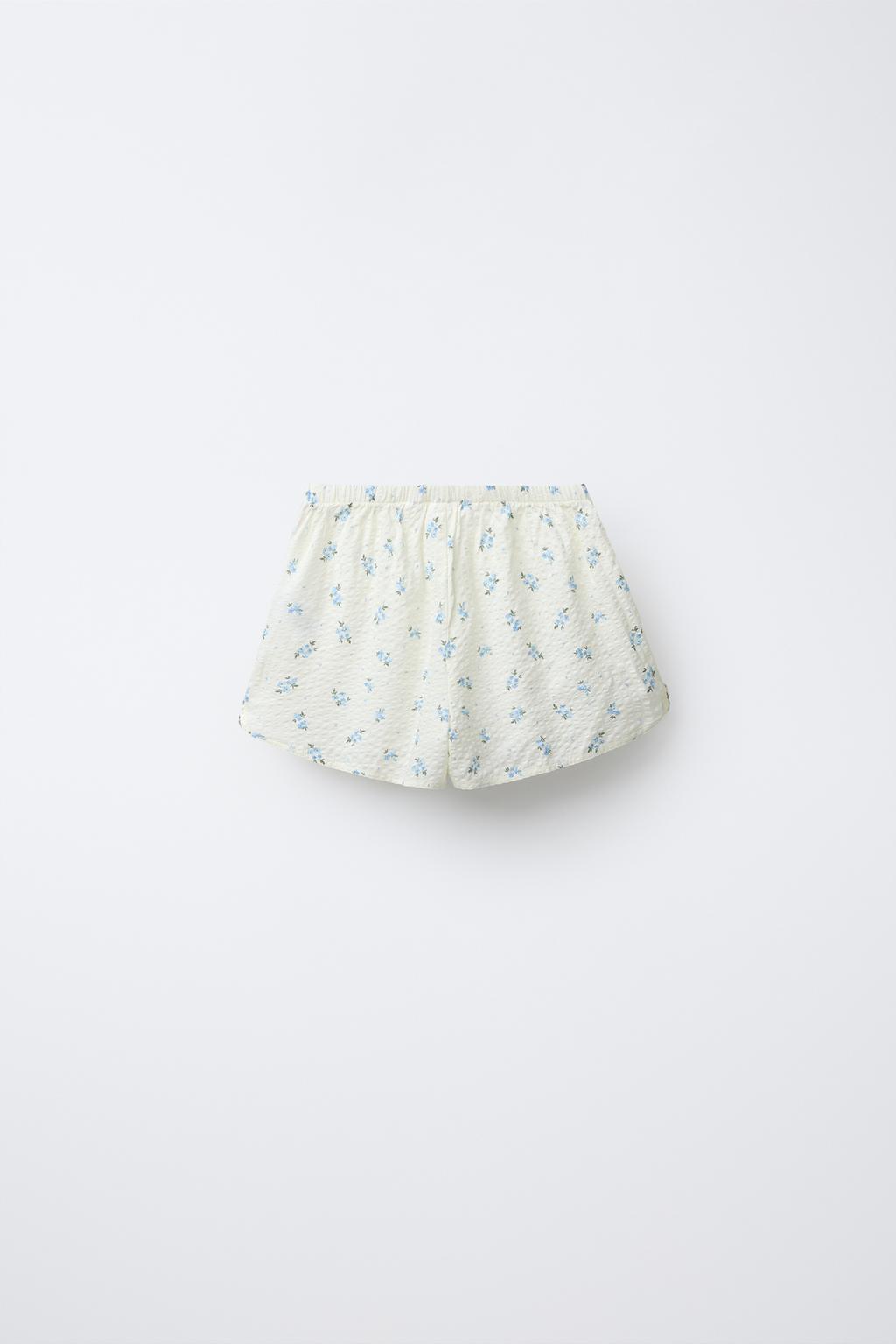 AGES 6-14/ SEERSUCKER FLORAL SHIRT AND BERMUDA PYJAMAS