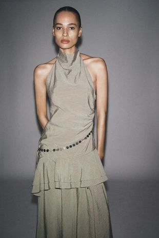 Асимметричная юбка миди в полоску с ремнем- Заказать в России