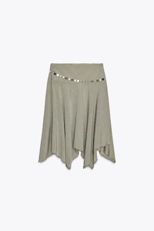 Асимметричная юбка миди в полоску с ремнем- Заказать в России