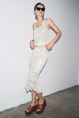 Полупрозрачная юбка с текстурной вязкой- Заказать в России