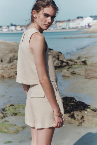 Короткий топ из льна на запáхе- Заказать в России