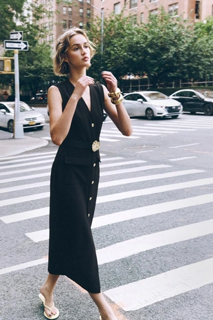 Платье-миди из крепа с поясом- Заказать в России