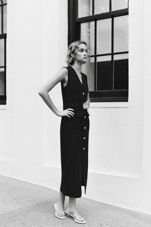 Платье-миди из крепа с поясом- Заказать в России