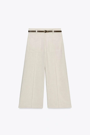 Брюки-кюлоты с ремнем из льна- Заказать в России