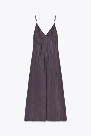 Платье миди из струящейся ткани с волнистым вырезом- Заказать в России