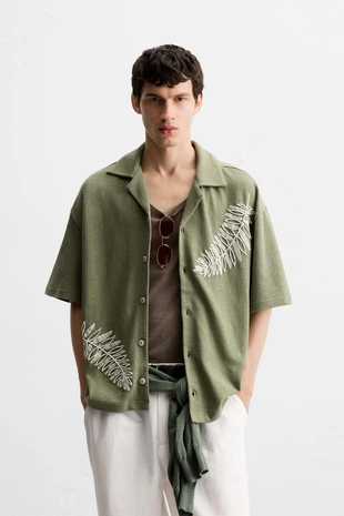 Рубашка с вышивкой и бусинами- Заказать в России