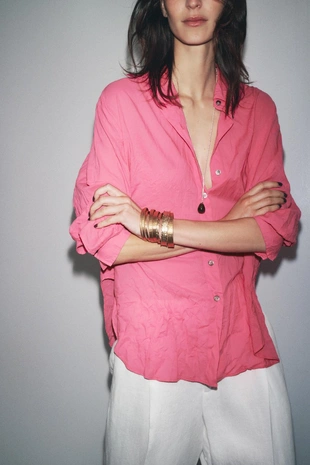Рубашка из жатой ткани с пуговицами — ZW COLLECTION- Заказать в России