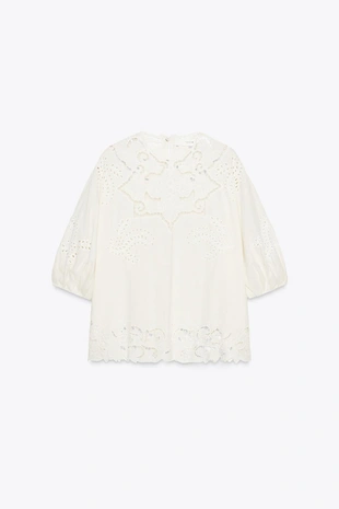 Блуза из коллекции ZW с вышивкой и перфорацией- Заказать в России