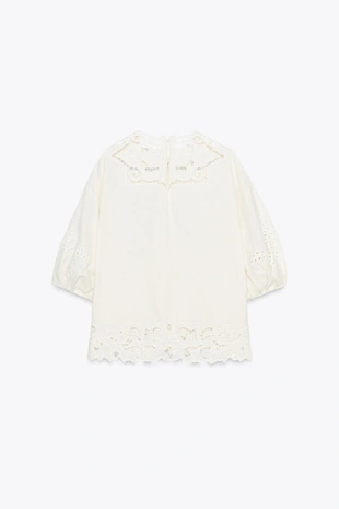 Блуза из коллекции ZW с вышивкой и перфорацией- Заказать в России