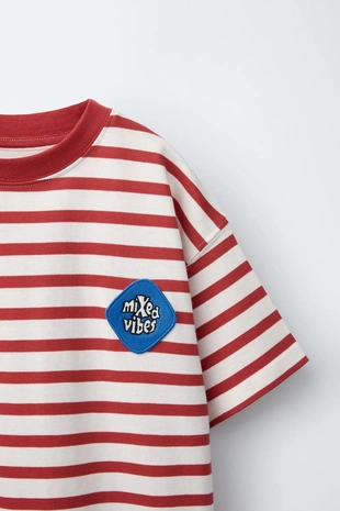 Red / White | 0722/614/094 - Zara Футболка в полоску с нашивкой