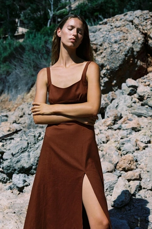 Платье-миди изо льна- Заказать в России