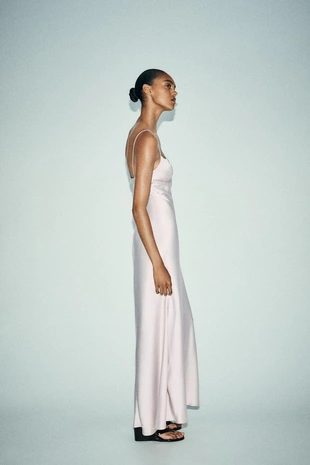 Длинное атласное платье- Заказать в России