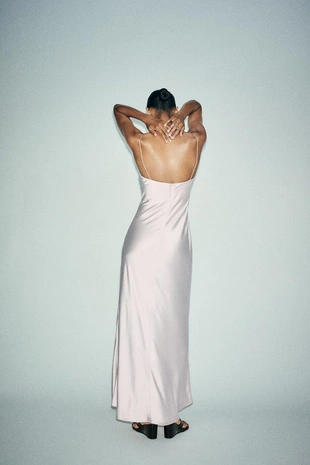 Длинное атласное платье- Заказать в России